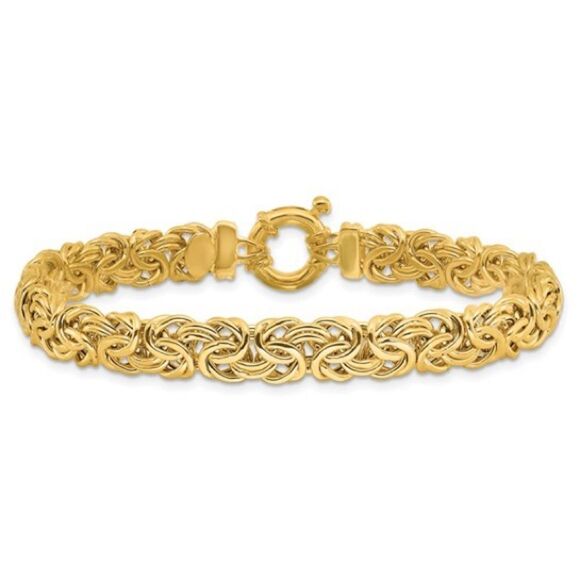 14k Fancy 8mm Flat Byzantine Bracelet - Picture 1 of 5